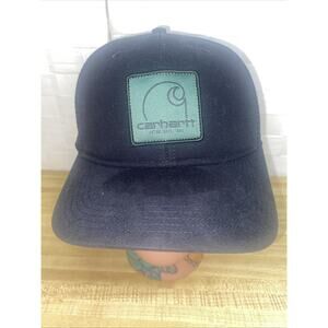 Carhartt Canvas Black Mesh Snap Back Cap Hat One Size Adjustable Logo Patch NWOT